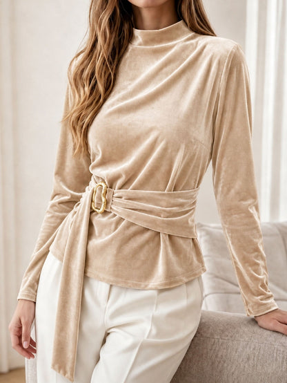 Trui Dames Met Hoge Kraag – Sweater Met Fluwelen Banddetail