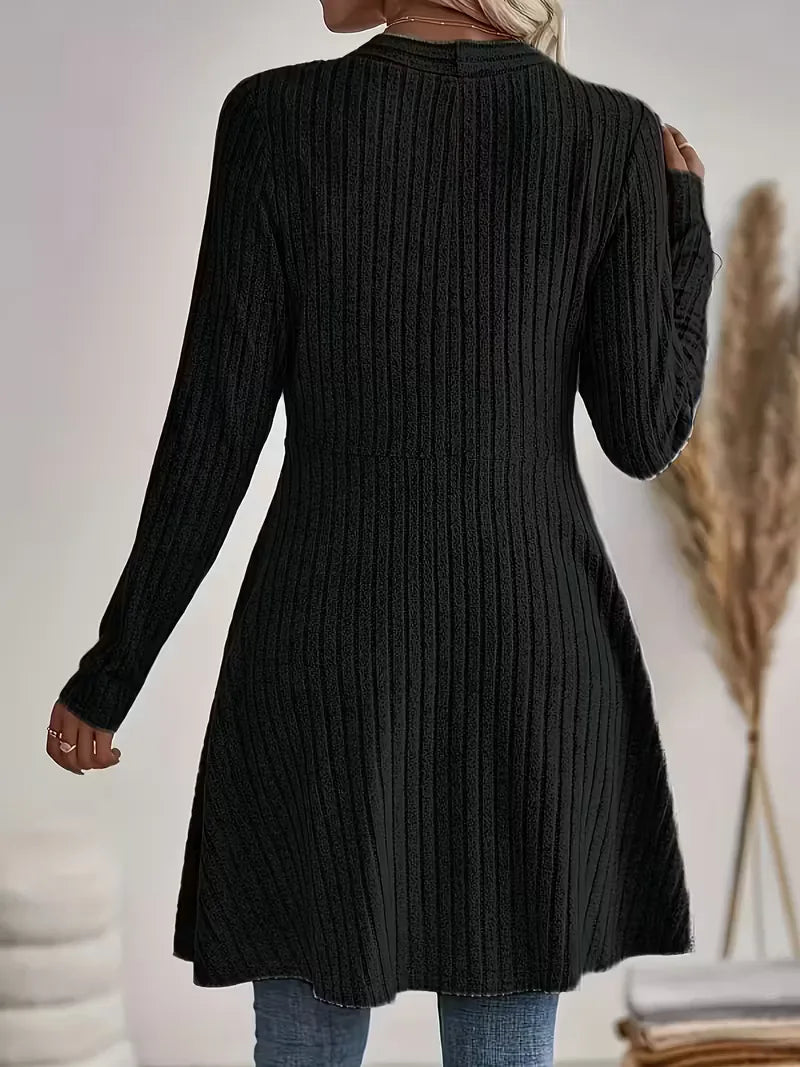 Lang Vest Dames – Gebreide Cardigan Met V-Hals