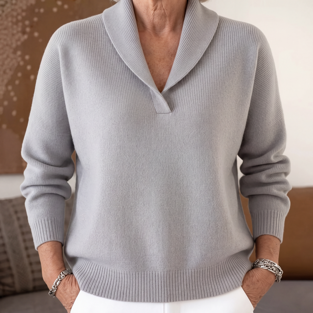 Elegante Trui Dames Met V-Hals – Sweater Met Sjaalkraag