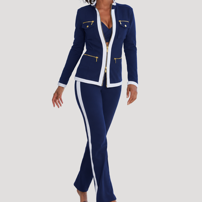 Sportieve Dames Tweedelige Set Met Ritsjack En Flared Broek