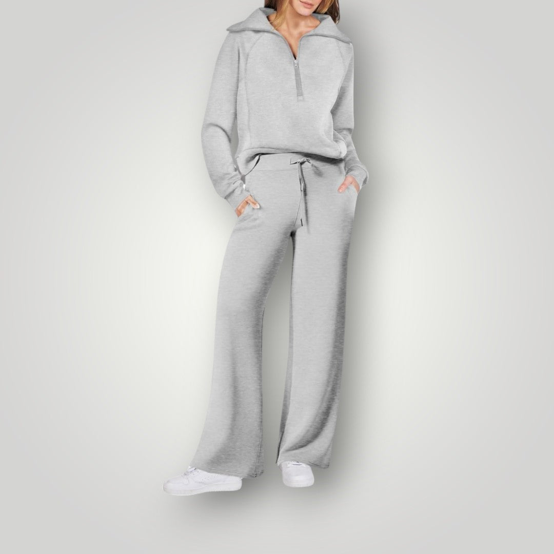 Casual Loungewear Set Voor Dames Met Blouse En Wijde Broek