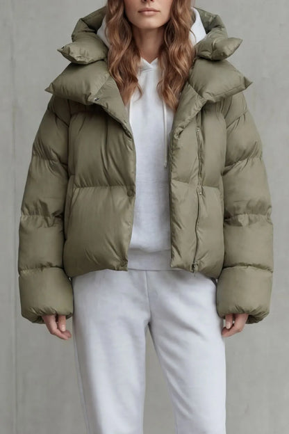 Korte Puffer Jas Voor Dames Met Capuchon En Hoge Kraag