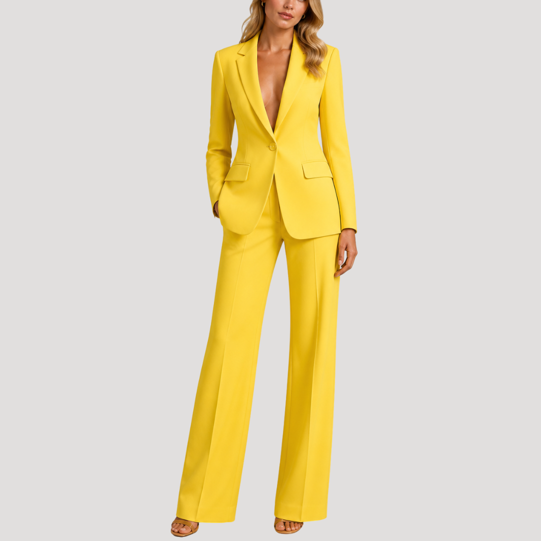 Dames Pak Met Getailleerde Blazer En Wijde Pantalon