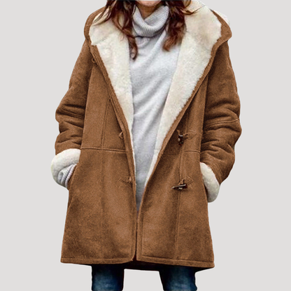 Lange Duffle-Coat Voor Dames Met Capuchon En Warme Voering