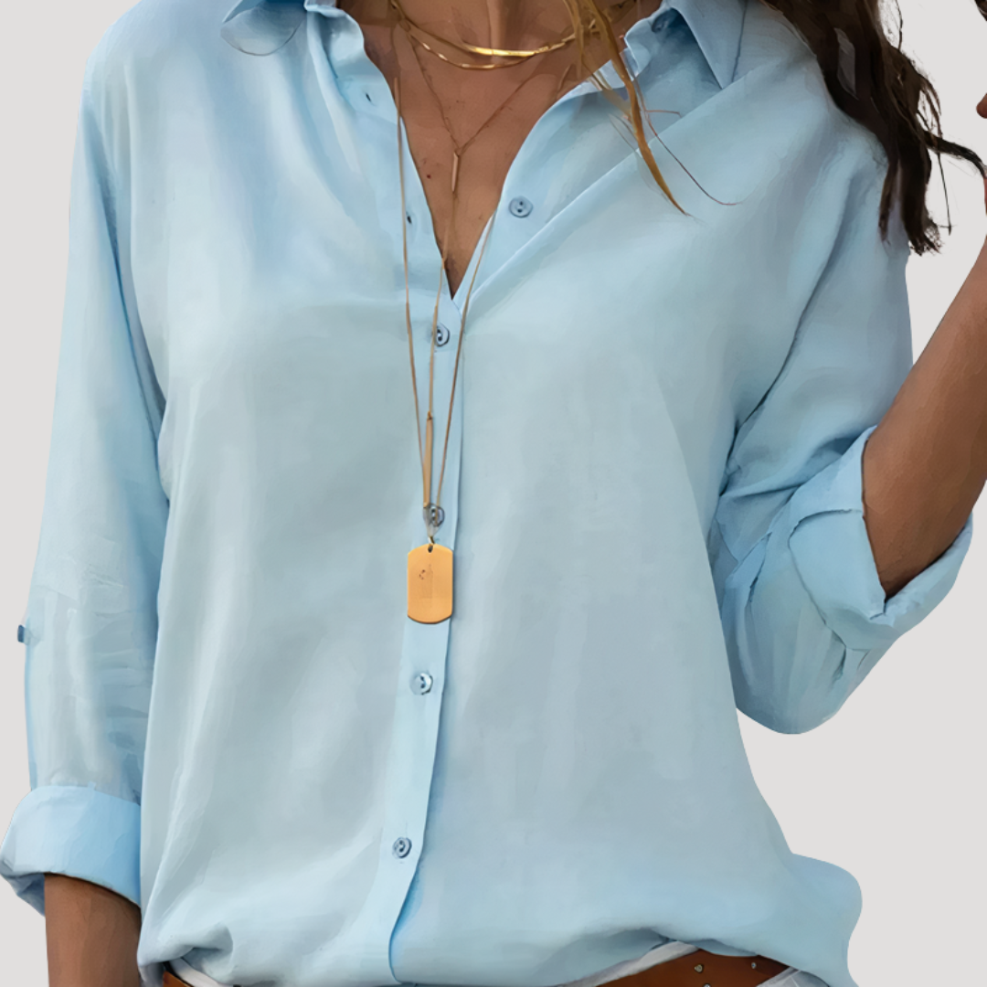 Dames Overhemd Blouse Met V-Hals En Lange Mouwen
