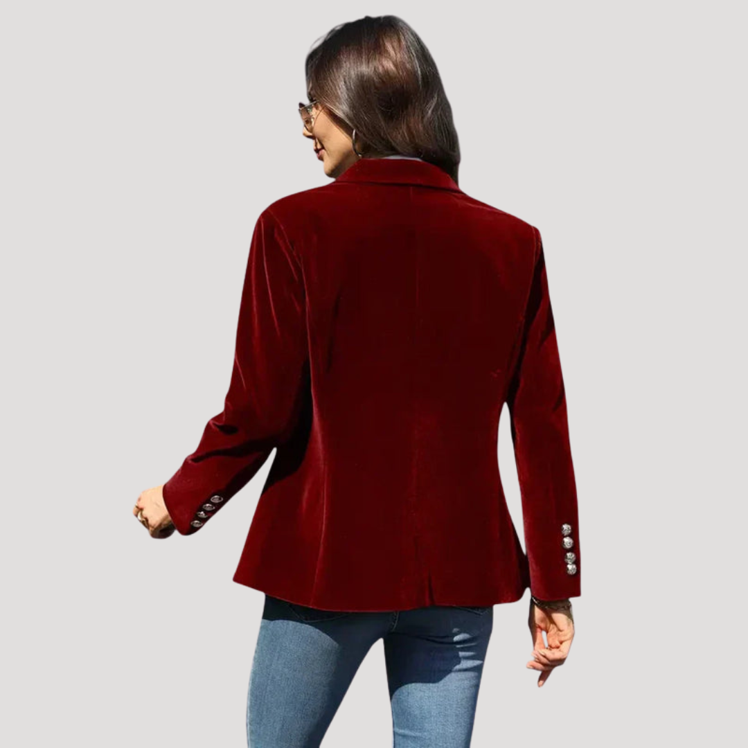 Fluwelen Dames Blazer Met Revers En Enkele Knoopsluiting