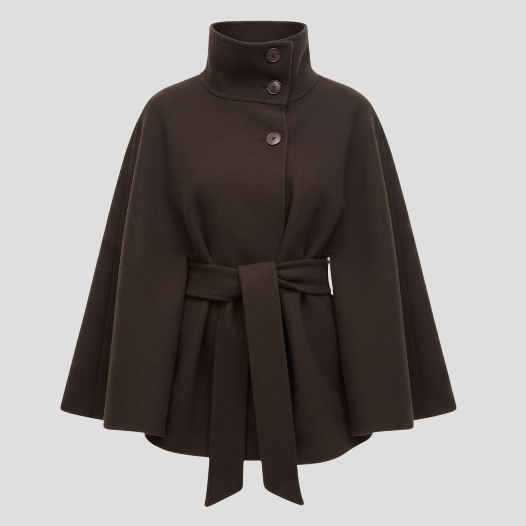 Stijlvolle Dames Poncho Jas Met Knoopdetail En Strikceintuur
