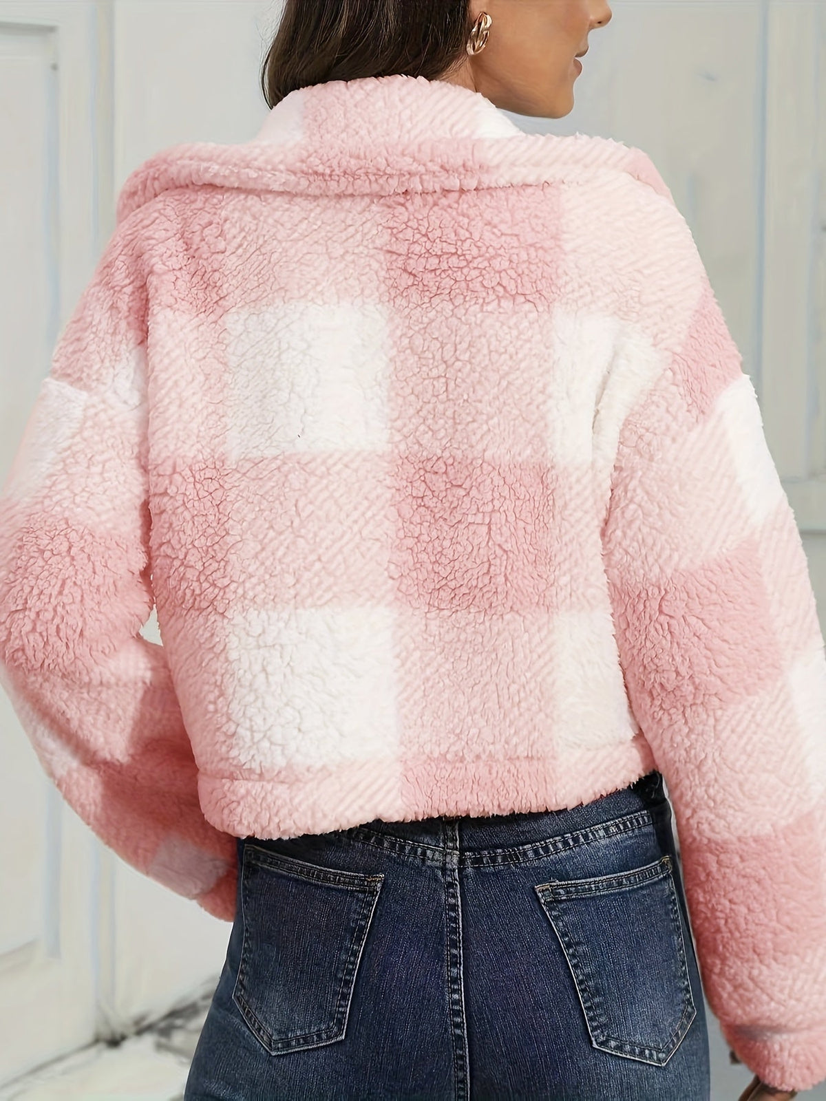 Geruite Korte Teddy Vest Dames – Teddy Jas & Tussenjas