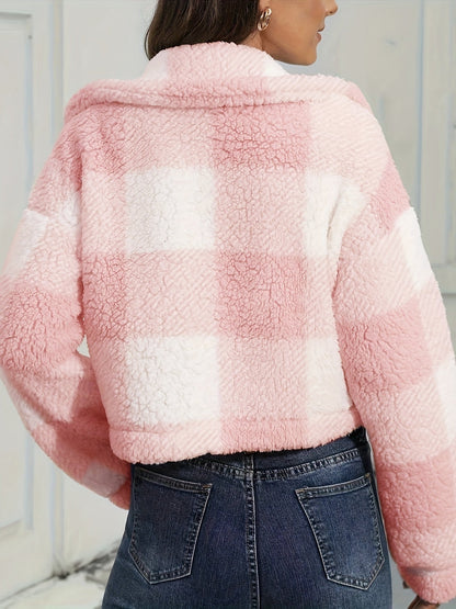Geruite Korte Teddy Vest Dames – Teddy Jas & Tussenjas