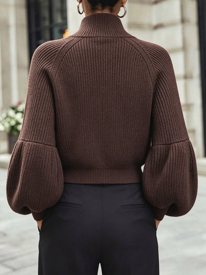 Vest Dames Met Pofmouwen – Cardigan Met Rits