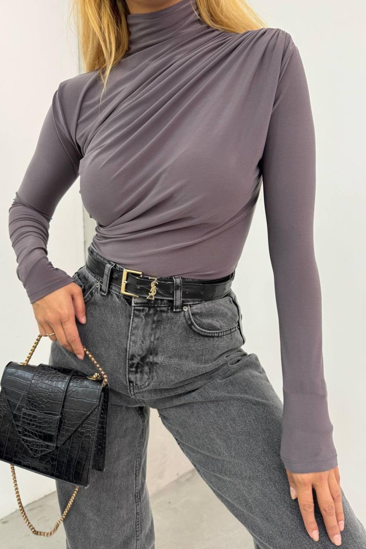 Gedrapeerde Blouse Dames – Longsleeve Met Col