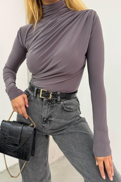 Gedrapeerde Blouse Dames – Longsleeve Met Col