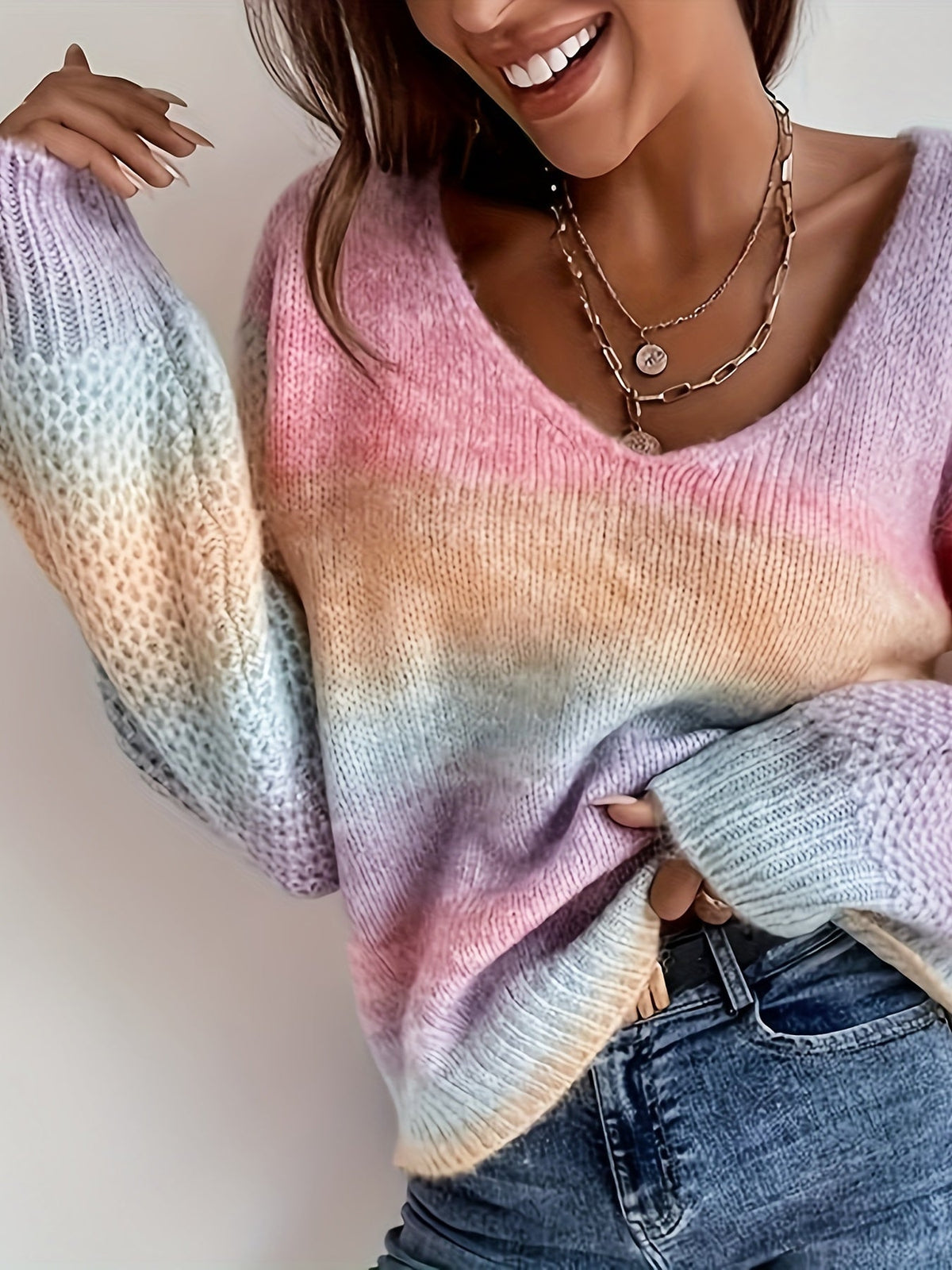 Off-Shoulder Trui Dames – Gebreide Sweater Met Kleurverloop