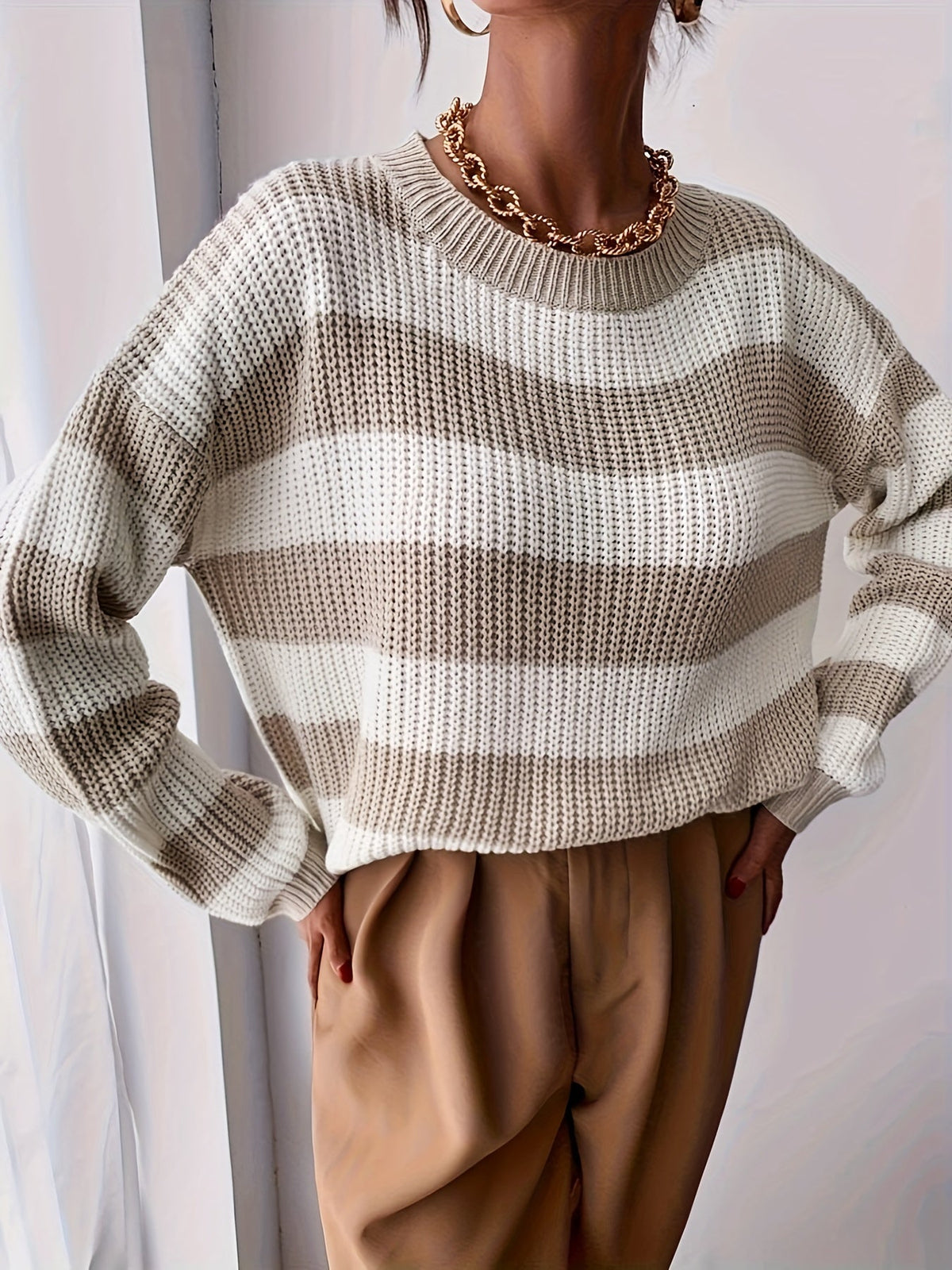 Gestreepte Gebreide Trui Dames – Oversized Trui & Wintertrui