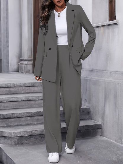 Elegante Dames Blazer Set Met Wijde Pantalon