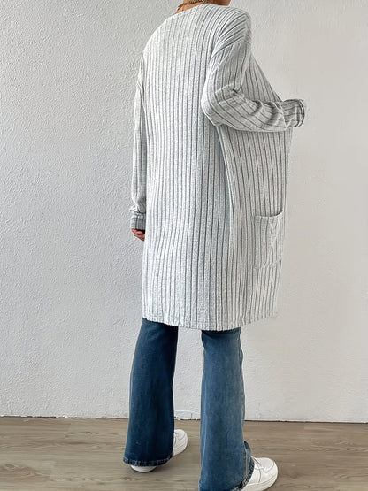 Lang Vest Dames – Ribgebreide Cardigan Met Zakken