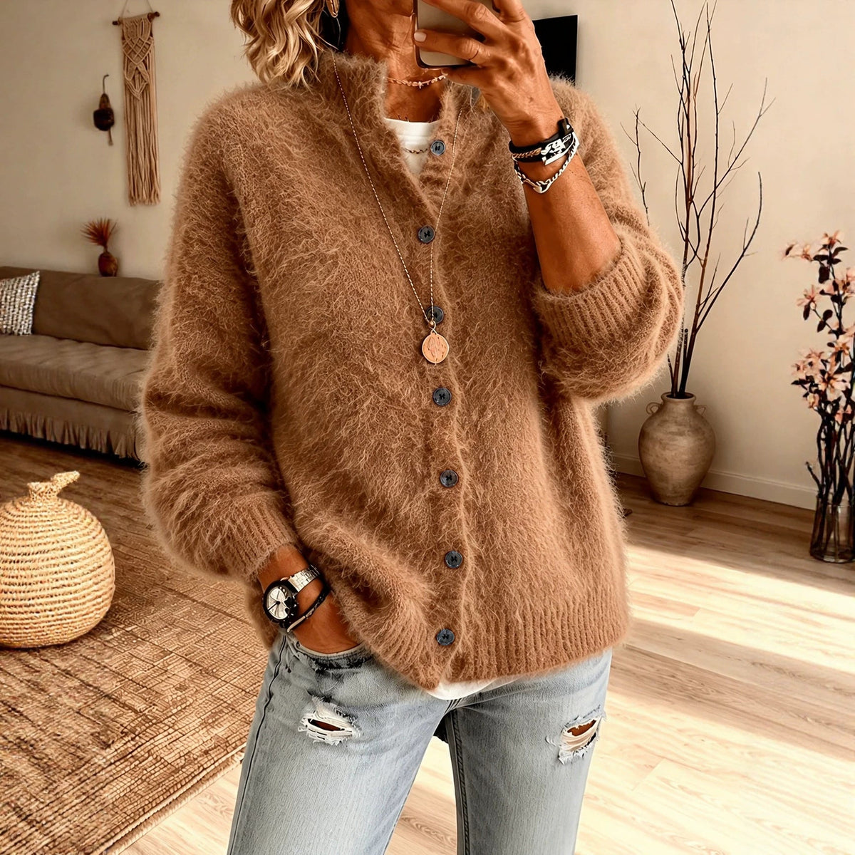 Fluffy Teddy Vest Dames – Cardigan Met Hoge Kraag