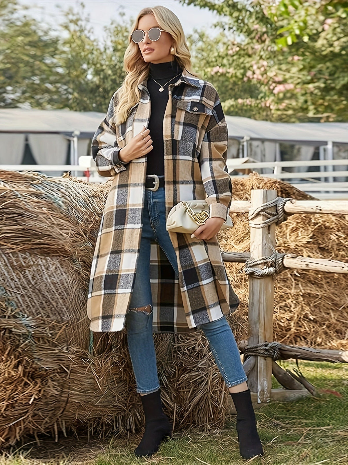 Lange Geruite Jas Dames – Oversized Mantel & Winterjas