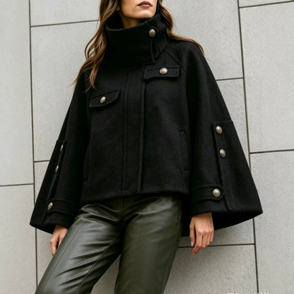 Chique Cape Jas Dames – Korte Jas Met Opstaande Kraag