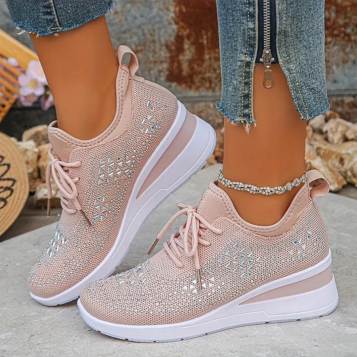 Platform Sneakers Dames – Veterschoenen Met Strass