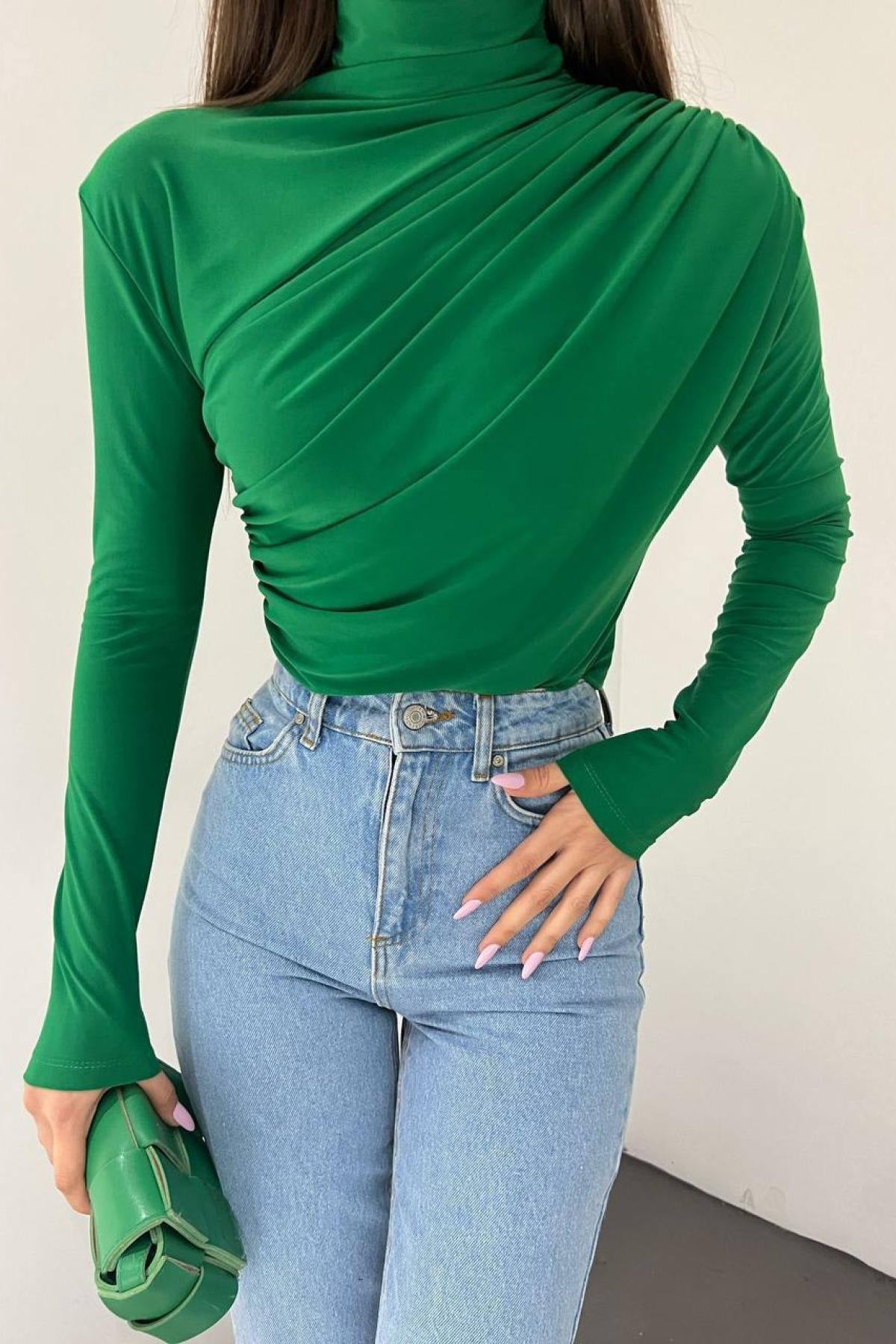 Gedrapeerde Blouse Dames – Longsleeve Met Col