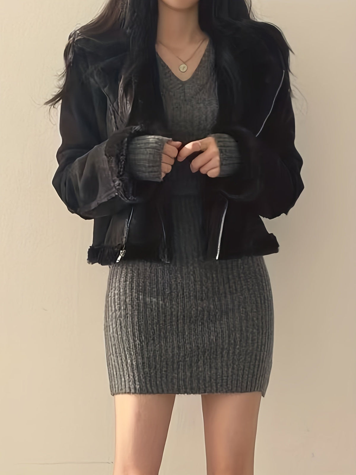 Sweaterjurk Dames – Gebreide Jurk Met V-Hals