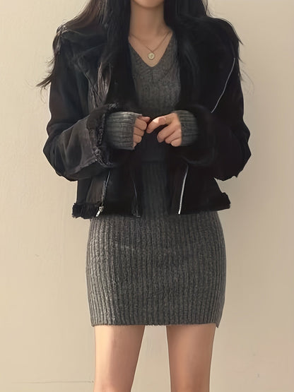 Sweaterjurk Dames – Gebreide Jurk Met V-Hals