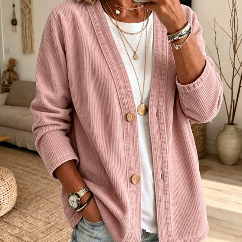 Corduroy Vest Dames – Cardigan Met V-Hals En Ribstructuur