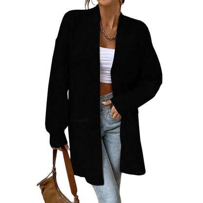 Dames Lang Cardigan Vest Met Open Voorkant En Lange Mouwen