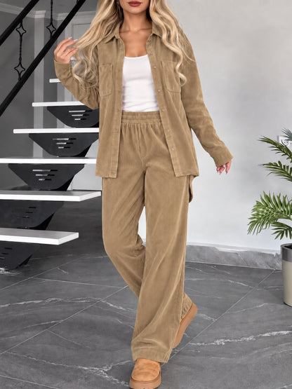 Corduroy Set Dames – Tweedelige Blouse & Wijde Broek