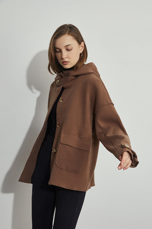 Dames Korte Wollen Jas Met Knoopsluiting En Oversized Pasvorm