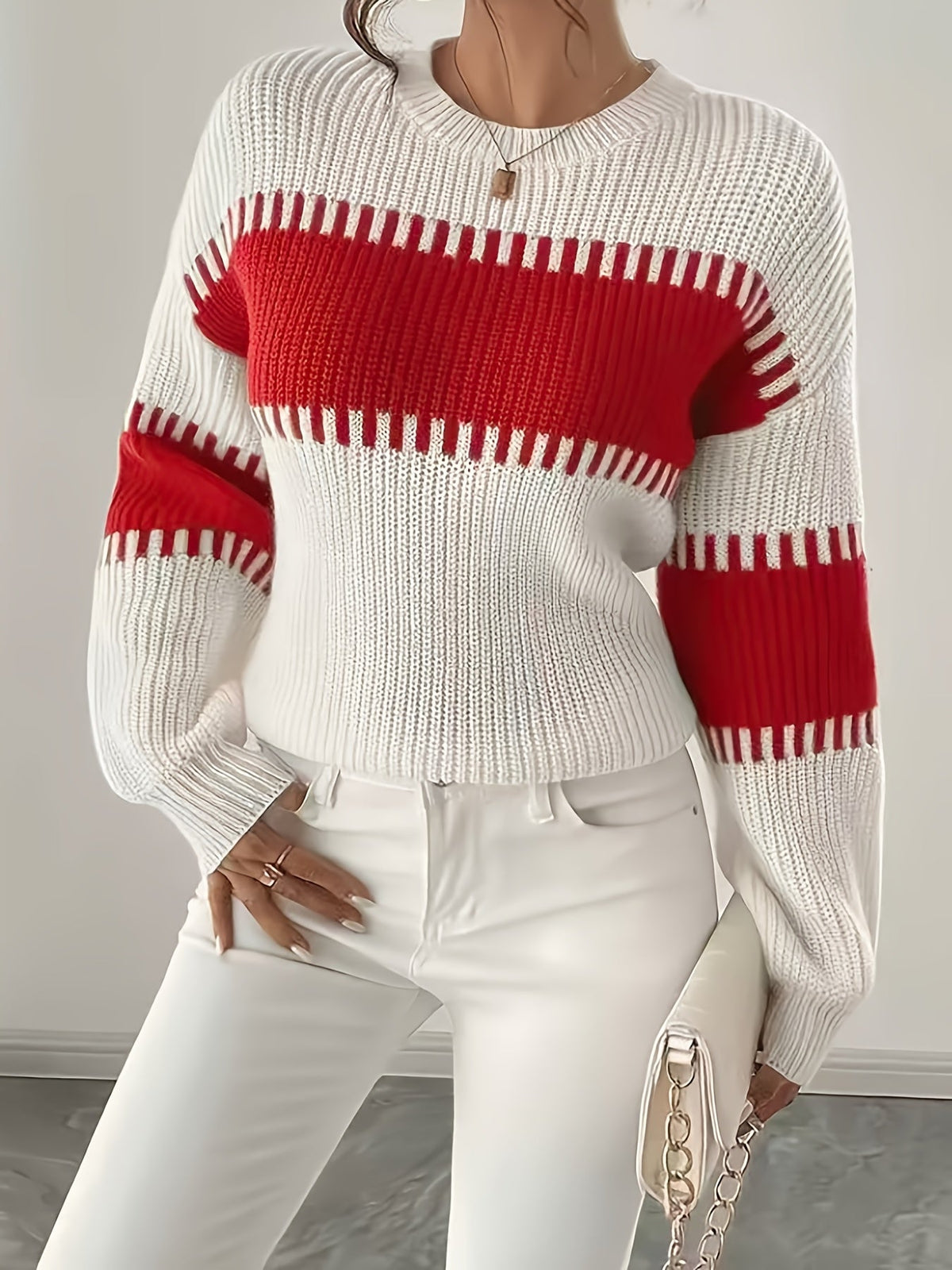 Gestreepte Trui Dames – Sweater Met Colorblock Patroon