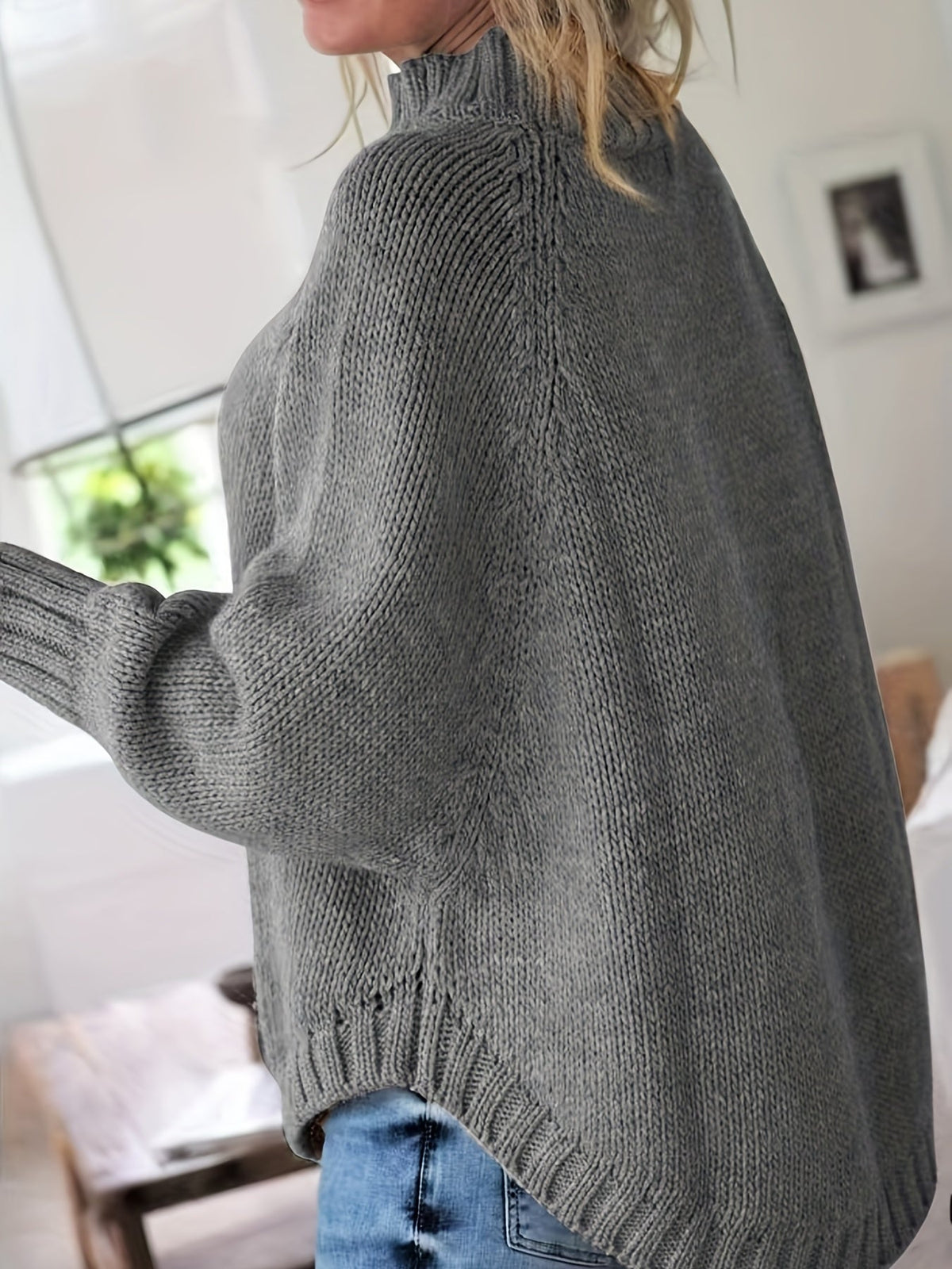 Oversized Dames Trui Met Kabelpatroon En Lange Mouwen