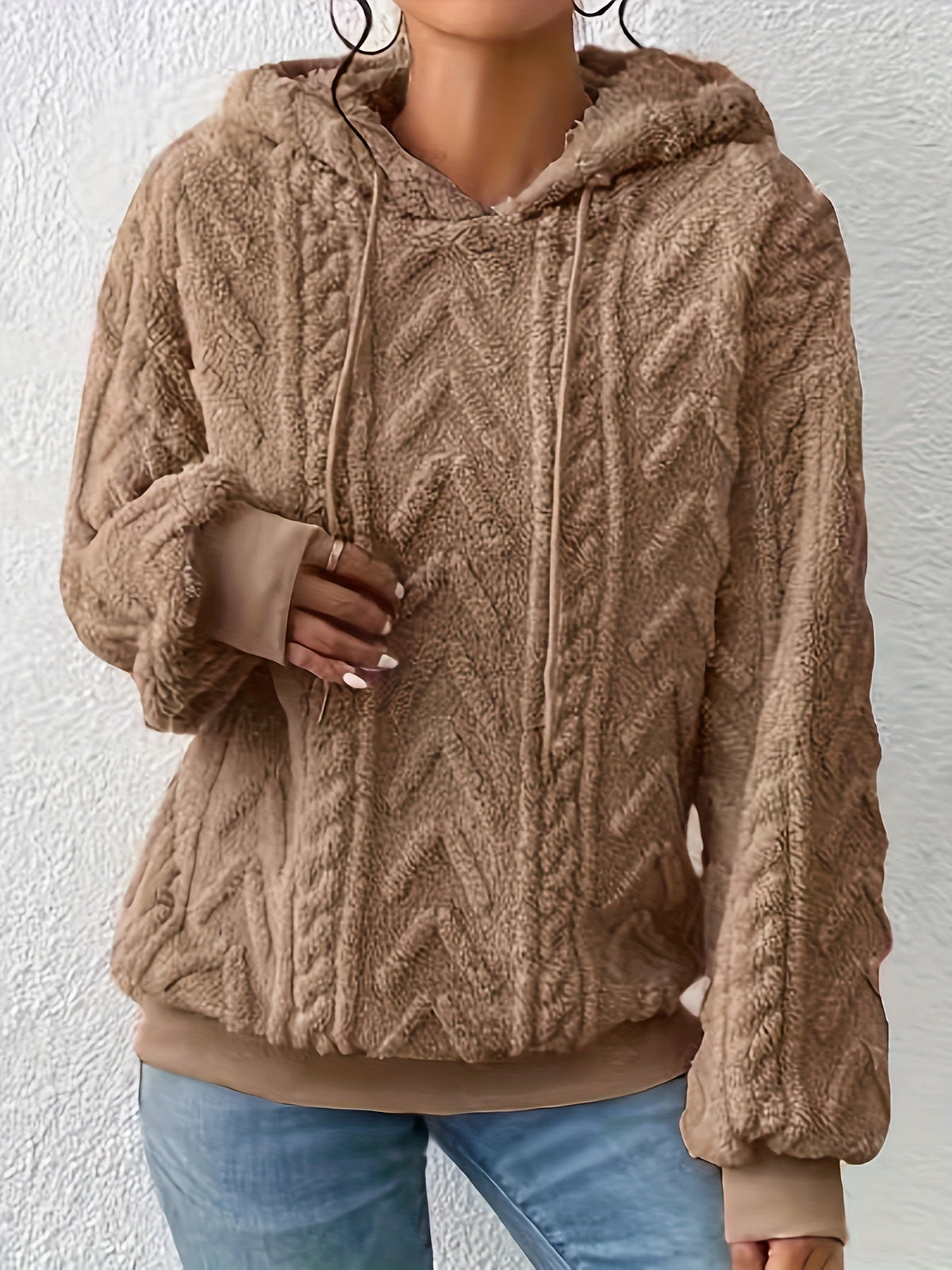 Fleece Hoodie Dames – Kabelpatroon & Capuchon