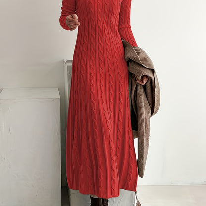 Maxi Sweaterjurk Dames – Lange Gebreide Jurk Met Kabelpatroon