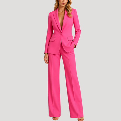 Dames Pak Met Getailleerde Blazer En Wijde Pantalon