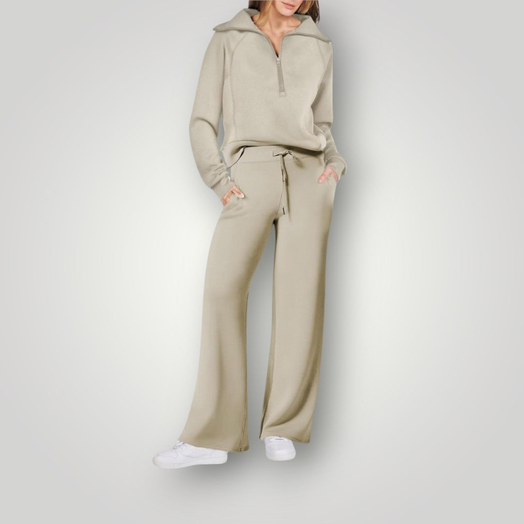 Casual Loungewear Set Voor Dames Met Blouse En Wijde Broek