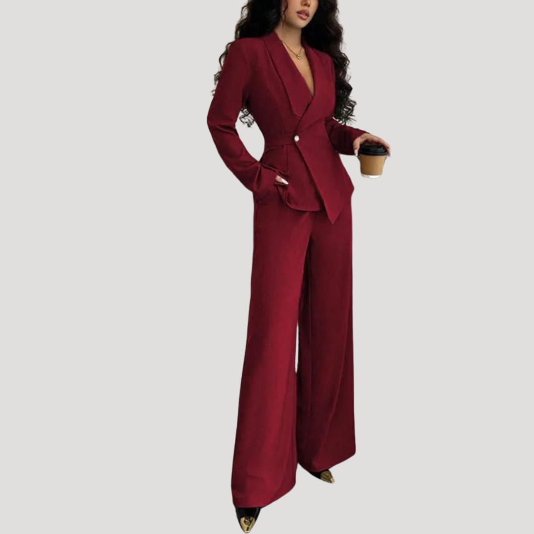 Luxe Dames Pak Met Getailleerde Blazer En Wijde Pantalon