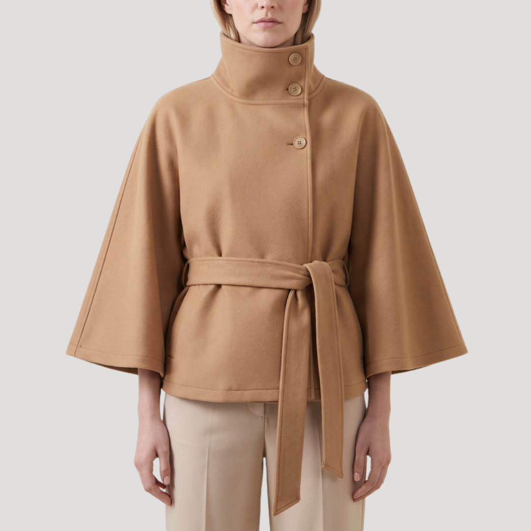 Dames Poncho Jas Met Wijde Mouwen En Strikceintuur