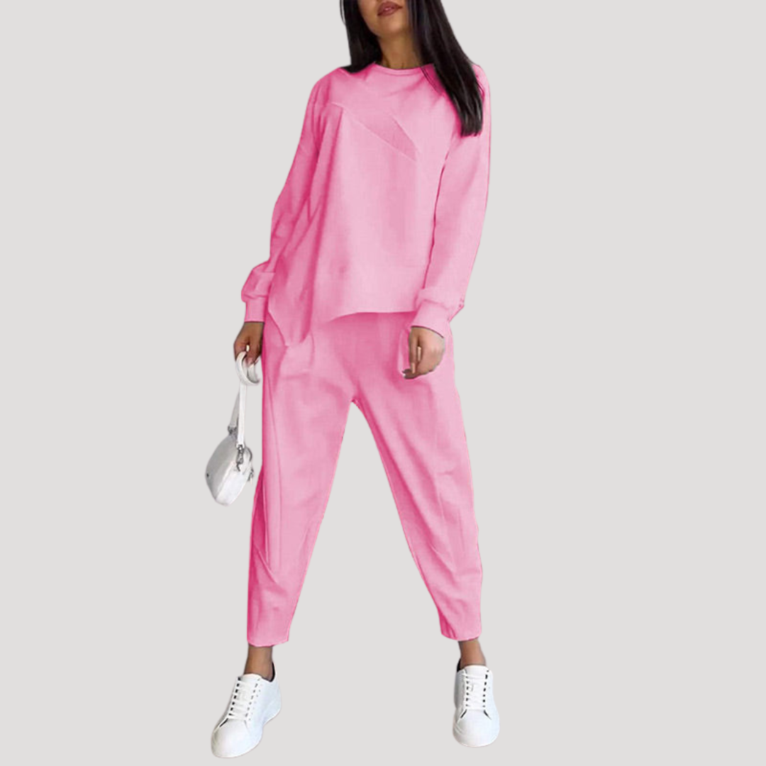 Dames Asymmetrische Tweedelige Set Met Ronde Hals En Jogging Broek