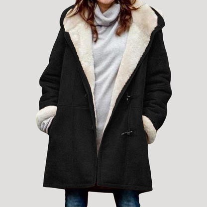 Lange Duffle-Coat Voor Dames Met Capuchon En Warme Voering