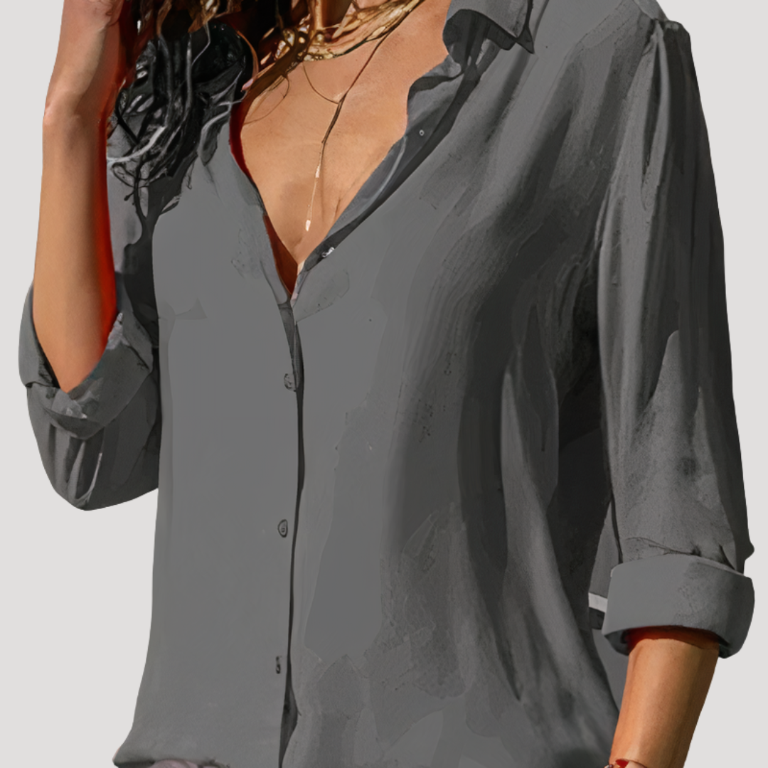 Dames Overhemd Blouse Met V-Hals En Lange Mouwen