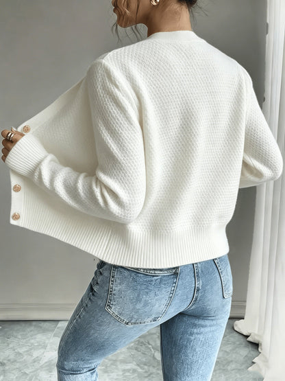 Dames Gebreid Korte Cardigan Met Kabelpatroon En Gouden Knopen