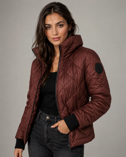 Korte Gewatteerde Dames Puffer Jas Met Hoge Kraag