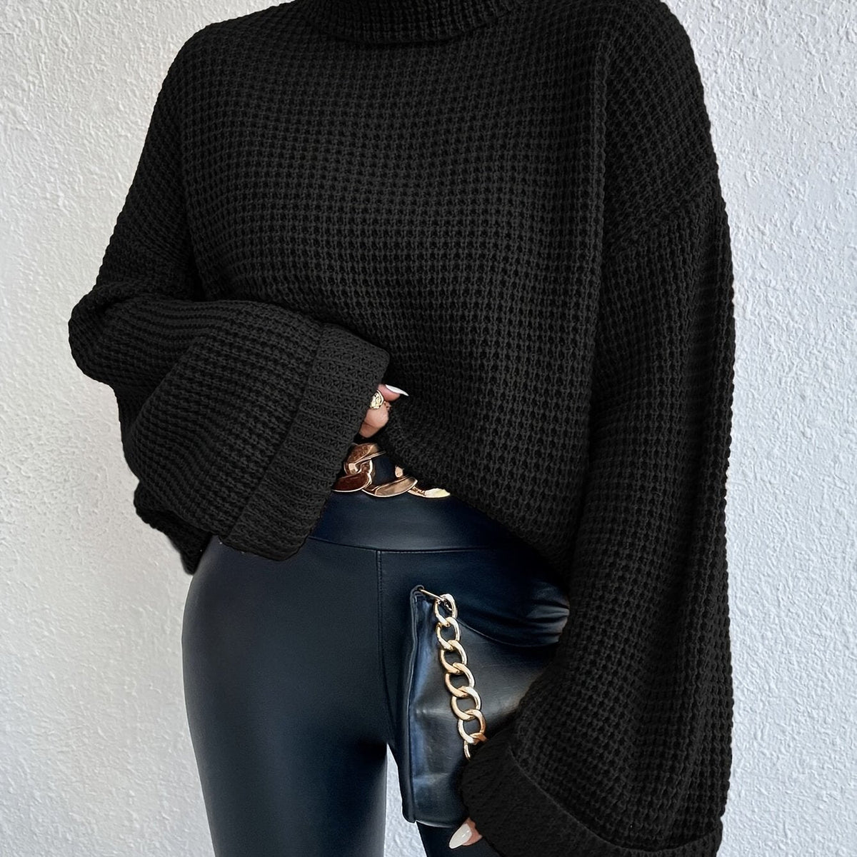 Oversized Coltrui Dames – Wafelgebreide Trui Met Wijde Mouwen