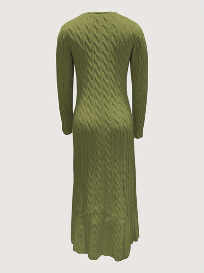 Maxi Sweaterjurk Dames – Lange Gebreide Jurk Met Kabelpatroon