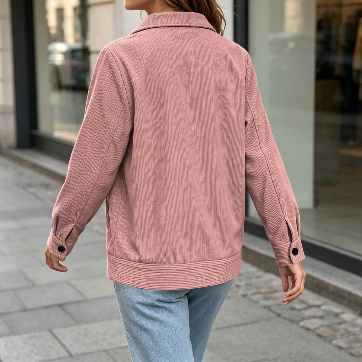 Casual Corduroy Jas Dames – Jasje Met Ribstructuur