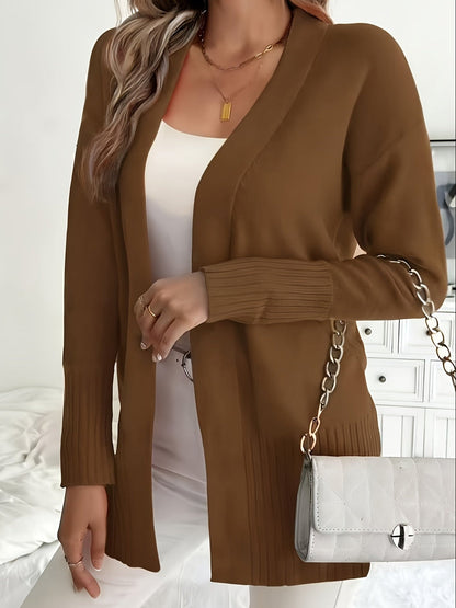 Zachte Dames Cardigan Met Lange Mouwen En Geribde Boorden
