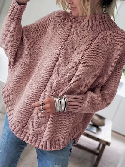 Oversized Dames Trui Met Kabelpatroon En Lange Mouwen