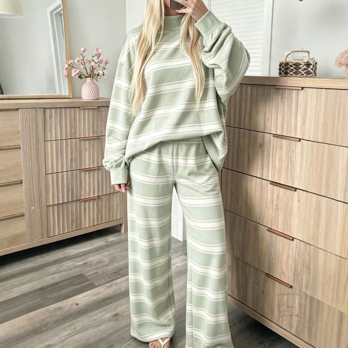 Gestreepte Sweater Set Dames – Tweedelige Loungewear Outfit